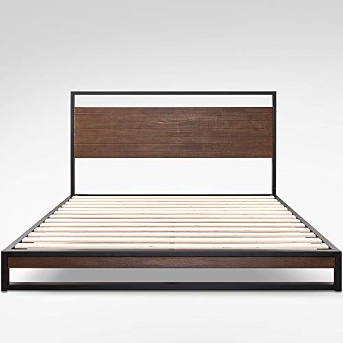 Zinus Suzanne 17,8 cm Metall und Holz Platform Bett mit Headboard, Polyurethan, Schwarz, 135 x 190 cm von Zinus