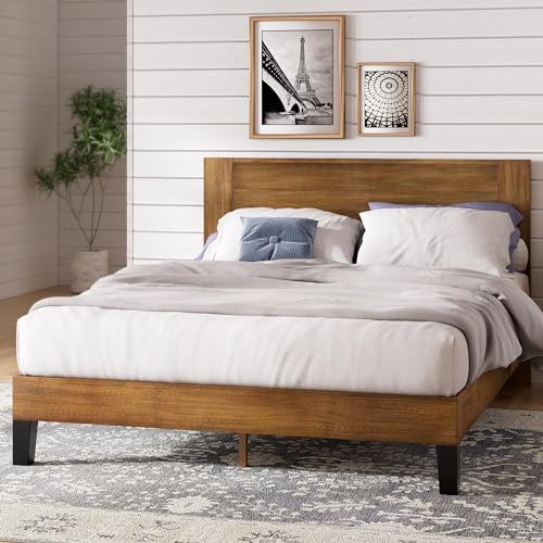 Zinus Tonja Bett 140x200 cm - Höhe 30 cm - Holzpritschenbettrahmen mit Kopfteil - Braun von Zinus