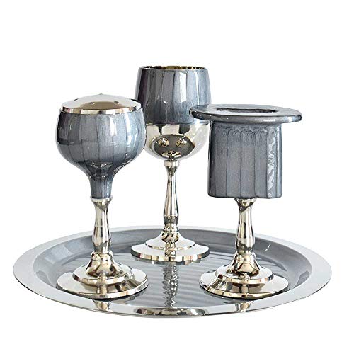 Havdalah Set Metall überzogen mit Emaille – Schieferblau/Grau – inklusive passendem Kiddush Cup Kelch und Tablett, Havdualah Kerzenhalter, Besamim Gewürzbox – End of Shabbat Geschenkset von Zion von Zion Judaica Ltd