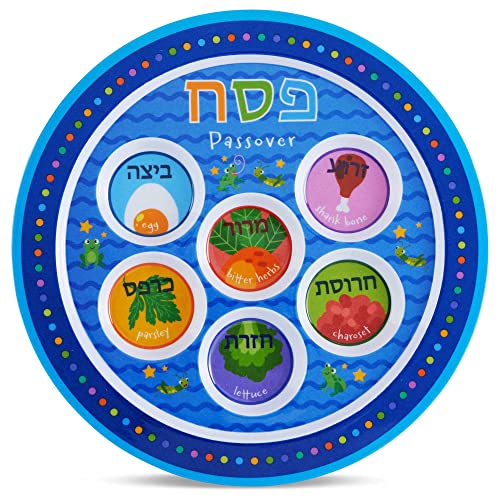 Zion Judaica Exciting Kids Pessover Seder Teller, 22.9 cm, Melamin, BPA-frei, bunte Kinder-Pesach-Seder-Teller, gekennzeichnet mit symbolischen, Passover Dekoration, 1 Stück von Zion Judaica Ltd
