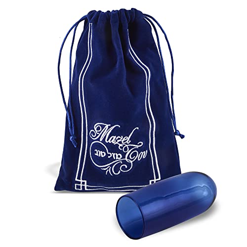 Zion Judaica Glas-Set für jüdische Hochzeit in marineblauem Samtbeutel mit Kordelzug, bestickt, Mazel Tov in Hebräisch und Englisch – Huppah-Glas aus geschütztem Stoff, jüdisches Hochzeitsgeschenk für von Zion Judaica Ltd