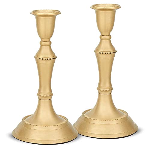 Zion Judaica Kerzenhalter-Set im Shabbat-Vintage-Look, Aluminium mit Messing-Finish, passend für konische Kerzen von Zion Judaica Ltd