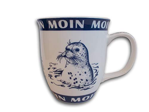 Zippel Maritimer Kaffeebecher Moin - Becher mit Motiv Seehund und Schriftzug - Blau Weiß 350 ml Zippel Maritimer Kaffeebecher Moin - Becher mit Motiv Seehund und Schriftzug - Blau Weiß 350 ml von Zippel