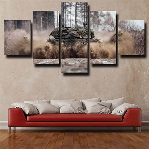 ZipperPull Kunstdruck auf Leinwand Bilder 5 Teiliger Vlies Leinwandbild Bundeswehr Deutscher Panzer Leopard 2A4 Wandkunst Bild 5 Teilig Moderne Dekorative Schlafzimmer - Gerahmt 150X80cm von ZipperPull