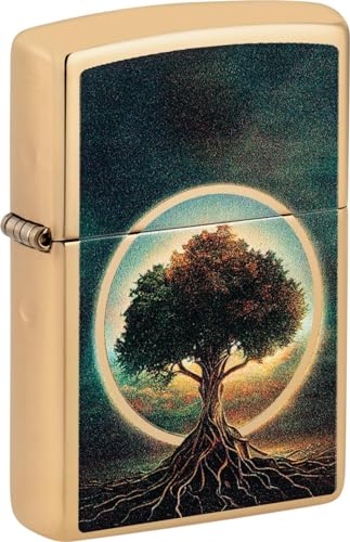 Original Zippo Feuerzeug - Tree of Life/Baum des Lebens Edition in Gold mit Farbigem Aufdruck von Zippo