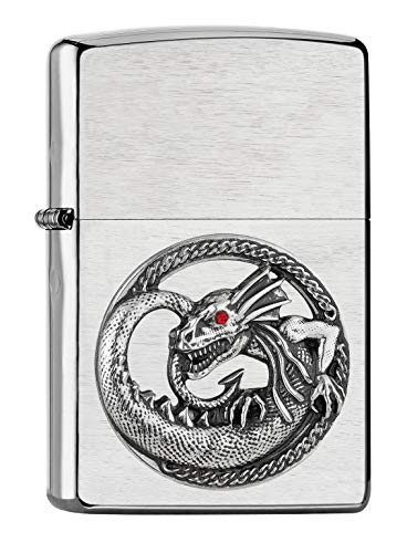 ZIPPO 2007134 – Sturmfeuerzeug, Dragon, Emblem Attached/Adorned with Swarovski® Crystal, Chrome Brushed, nachfüllbar, in hochwertiger Geschenkbox von Zippo