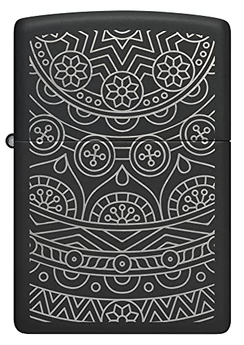 Zippo Sturmfeuerzeug - Silver Ornate Pattern - Black Matte Finish, Lasergravur - Nachfüllbar - Wiederverwendbar - Windfestes Design - Geschenkbox - Made in USA von Zippo