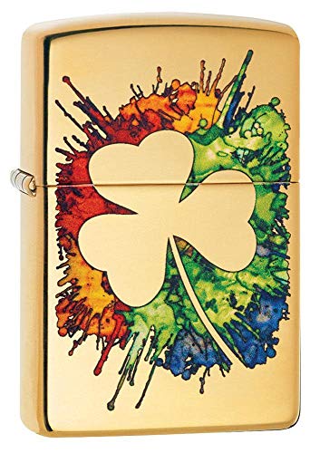 ZIPPO - Graffiti Clover Design - High Polish Brass, Fusion - Sturmfeuerzeug, befüllbar, in hochwertiger Geschenkbox von Zippo