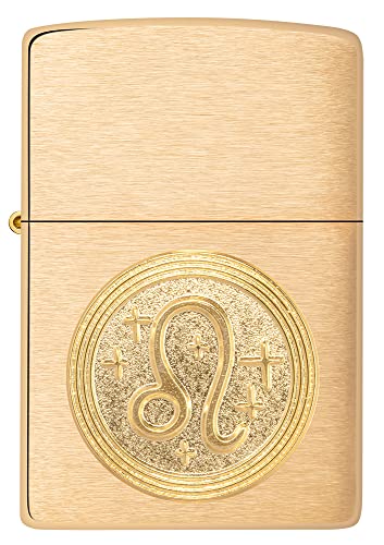 Zippo Sturmfeuerzeug - Modell Leo Emblem Sternzeichen - Brushed Brass Finish - Nachfüllbar - Wiederverwendbar - Windfestes Design - Geschenkbox - Made in USA von Zippo