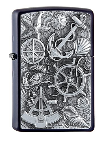 ZIPPO –– Nautisches Motiv – Navy Blue Matte – Emblem Attached – Sturmfeuerzeug, nachfüllbar, in hochwertiger Geschenkbox ZIPPO –– Nautisches Motiv – Navy Blue Matte – Emblem Attached – Sturmfeuerzeug, nachfüllbar, in hochwertiger Geschenkbox von Zippo