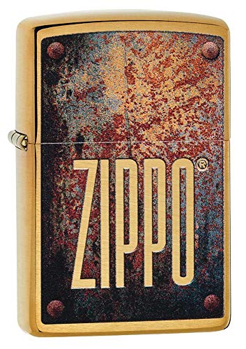 ZIPPO - Rusty Plate Design - Brass Brushed, Color Image - Sturmfeuerzeug, befüllbar, in hochwertiger Geschenkbox von Zippo