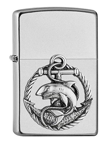 ZIPPO 2007130 – Shark Emblem, Satin Chrome – Benzin Sturm-Feuerzeug, nachfüllbar, in hoch-wertiger Geschenkbox von Zippo