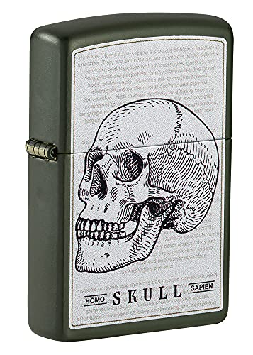 Zippo - Skull Homosapien Design, Color Image - Green Matte - Sturmfeuerzeug, nachfüllbar, in hochwertiger Geschenkbox, 49602, Grün, Einheitsgröße von Zippo
