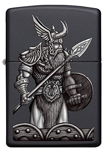 ZIPPO – Sturmfeuerzeug, Armed Odin, Color Image, Black Matte, nachfüllbar, in hochwertiger Geschenkbox von Zippo