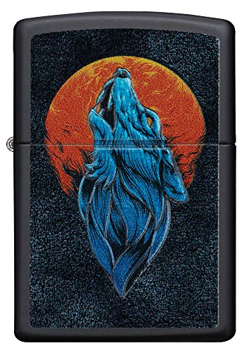 ZIPPO – Sturmfeuerzeug, Wolf Howling the Moon, Texture Print, Black Matte, nachfüllbar, in hochwertiger Geschenkbox von Zippo