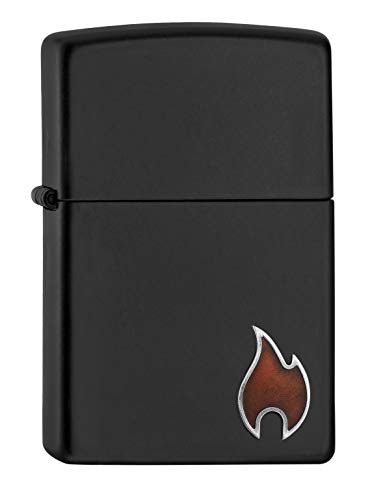 Zippo 2007118 – Sturmfeuerzeug, Little Flame, Mini Emblem Attached, Black Matte, nachfüllbar, in hochwertiger Geschenkbox von Zippo