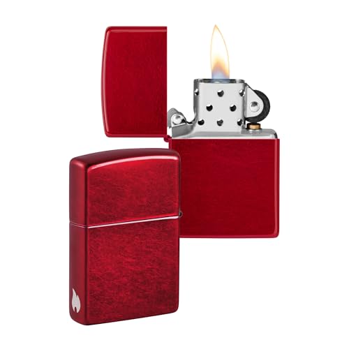 ZIPPO - Candy Apple Red - nachfüllbares Sturmfeuerzeug in hochwertiger Geschenkbox (rot, Flammenmotiv graviert) von Zippo