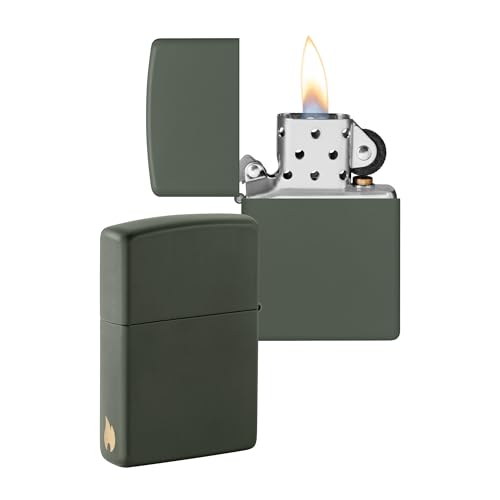 ZIPPO - Green Matte - nachfüllbares Sturmfeuerzeug in hochwertiger Geschenkbox (grün, Flammenmotiv graviert) von Zippo