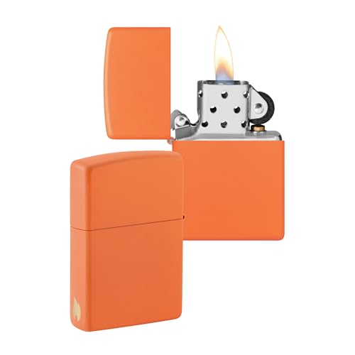 ZIPPO - Orange Matte - nachfüllbares Sturmfeuerzeug in hochwertiger Geschenkbox (Flammenmotiv graviert) von Zippo