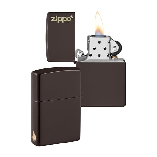 ZIPPO - Brown Matte mit Logo - nachfüllbares Sturmfeuerzeug in hochwertiger Geschenkbox (braun, Flammenmotiv graviert) von Zippo