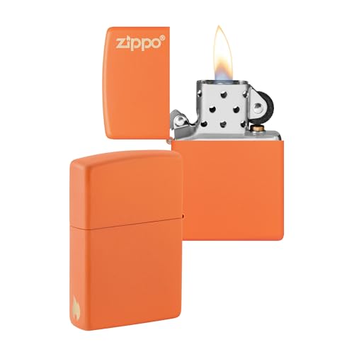 ZIPPO –– Zippo Logo und Flammenmotiv – Orange Matte – Laser Engrave – Sturmfeuerzeug, nachfüllbar, in hochwertiger Geschenkbox, Einheitsgröße, 211-095126 von Zippo