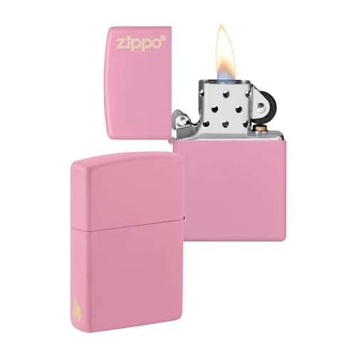 ZIPPO - Pink Matte mit Logo - nachfüllbares Sturmfeuerzeug in hochwertiger Geschenkbox (Flammenmotiv graviert) von Zippo