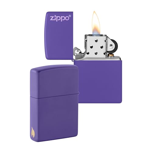 ZIPPO - Purple Matte mit Logo - nachfüllbares Sturmfeuerzeug in hochwertiger Geschenkbox (lila, Flammenmotiv graviert) von Zippo