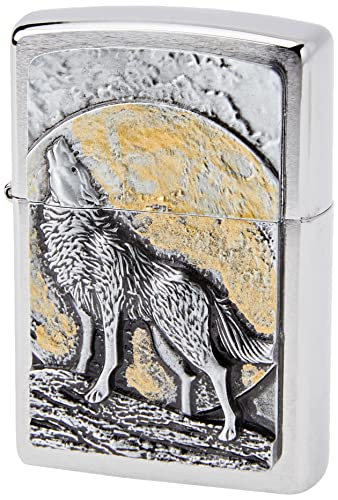 Zippo Feuerzeug 2003038 Wolf at Moonlight Emblem Benzinfeuerzeug, Messing von Zippo