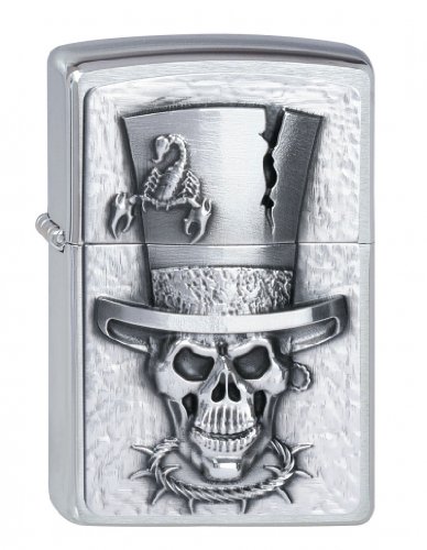 Zippo Feuerzeug 2001666 Skull Top Hat Emblem Benzinfeuerzeug, Messing von Zippo