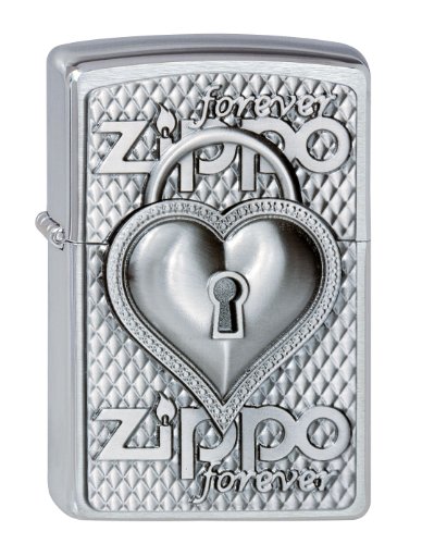 Zippo Feuerzeug 2002732 Heart Forever Benzinfeuerzeug, Messing, Brushed Chrome, 1 x 3,5 x 5,5 cm von Zippo