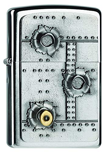 Zippo 2004519 Bullet Holes Feuerzeug, Messing, Edelstahloptik, 1 x 3,5 x 5,5 cm von Zippo