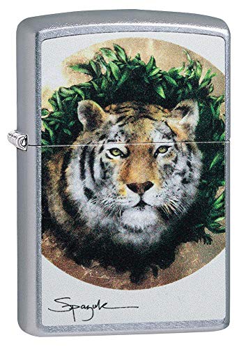 Zippo 49090 – Spazuk Tiger - Street Chrome – Sturmfeuerzeug, nachfüllbar, in hochwertiger Geschenkbox von Zippo