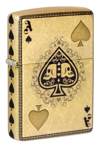 Zippo Ace of Skulls Design 540 Feuerzeug aus getrommeltem Messing von Zippo