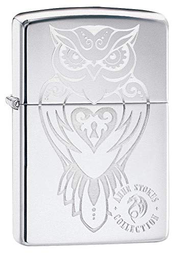 Zippo - Anne Stokes Collection - High Polish Chrome, Lustre - Sturmfeuerzeug, befüllbar, in hochwertiger Geschenkbox, 49101, Hochglanz-Eule aus Chrom, One Size von Zippo