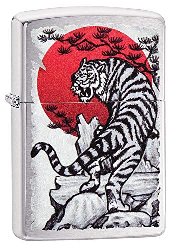 Zippo 29889 Asian Tiger Design Winddichtes Feuerzeug, Chrome, Regular von Zippo