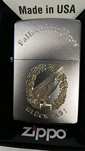 Zippo Fallschirmjäger Glück-ab-Barettabzeichen-Diamandgravur, Silber, smal von Zippo