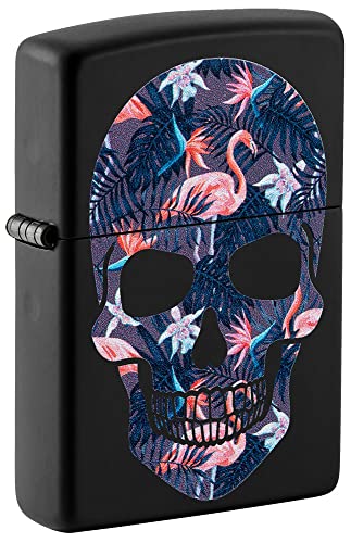 Zippo Feuerzeug, Flamingo-Totenkopf, schwarz, matt, 1 Box von Zippo