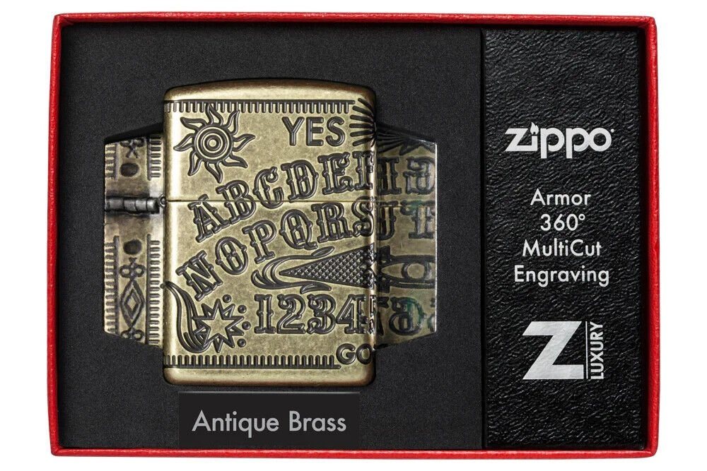 Zippo Feuerzeug Armor Case Ouija Board Hexenbrett Messing Antique Brass von Zippo