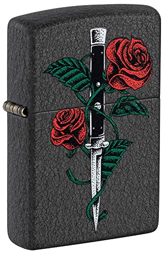 Zippo Feuerzeug Black Crackle Rose Dolch One Box von Zippo