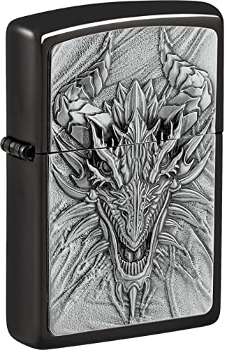 Zippo Feuerzeug Ebony Emblem Metal Dragon 2007663 Drachen Flammen Chrom Sturmfeuerzeug Original von Zippo