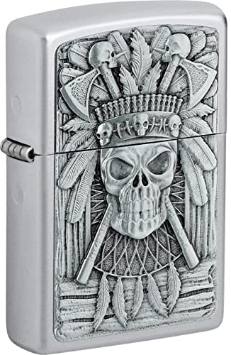 Zippo Feuerzeug Satin Finish Emblem Indian Skull 2007659 Totenkopf Indisch von Zippo