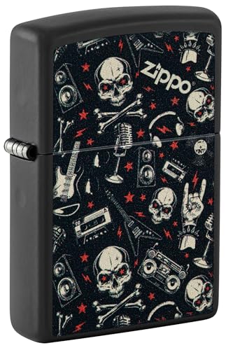 Zippo Feuerzeug Totenköpfe und Musik Muster - Schwarz Matt 46055 von Zippo