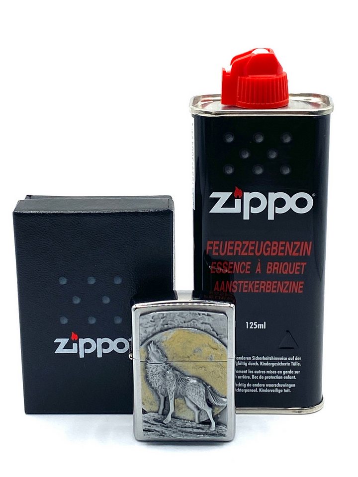 Zippo Feuerzeug Wolf at Moonlight Emblem Sturmfeuerzeug von Zippo