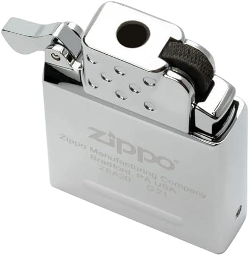 Zippo® Feuerzeug mit Gaseinsatz – gelbe Flamme 65815, winddichtes, nachfüllbares Zippo-Feuerzeug, aus Metall mit charakteristischem "Klick" Zippo, silberfarben, tolle Geschenkidee von Zippo