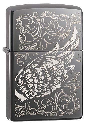Zippo - Filigree Flame and Wings, Black Ice - Sturmfeuerzeug, befüllbar, in hochwertiger Geschenkbox A Gift of Wings Regular von Zippo