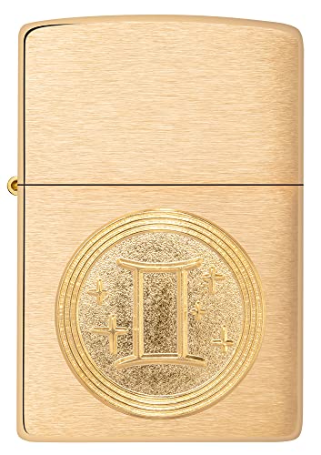 Zippo Sturmfeuerzeug - Modell Gemini Emblem Sternzeichen - Brushed Brass Finish - Nachfüllbar - Wiederverwendbar - Windfestes Design - Geschenkbox - Made in USA von Zippo