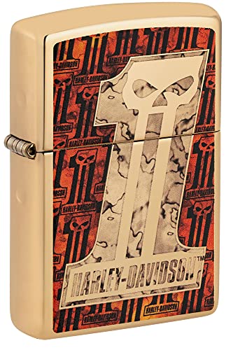 Zippo Harley-Davidson Totenkopf-Feuerzeug aus hochglanzpoliertem Messing von Zippo