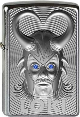 Zippo Loki 3D Emblem-with Blue Svarowski Element-Chrome Brushed-Platin-Finish, handgebürstet, schutzlackiert Sturmfeuerzeug, Silber, 6 x 4 x 2 cm von Zippo