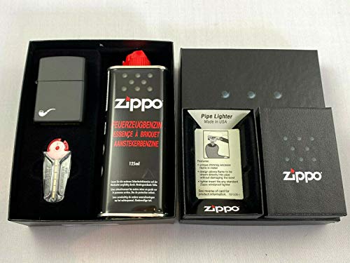 Zippo Pfeifen Feuerzeug schräge Flamme matt schwarz - Geschenk Set - 60001269 von Zippo