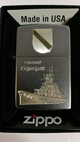 Zippo Schlachtschiff Scharnhorst - Satin Finish - Diamantgravur Sturmfeuerzeug, Chrom, Silber, 5.8 x 3.8 x 1.8 cm von Zippo